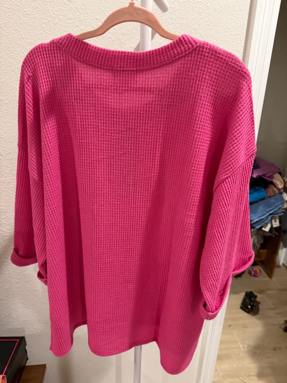 ANDRÉE BY UNIT Vibrant Pink Waffle-Knit Button Top - Picture 3 of 4